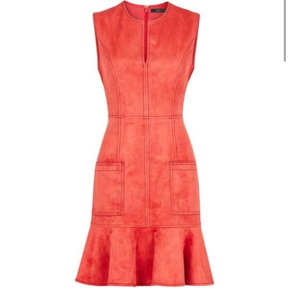 BCBGMAXAZRIA Dresses & Skirts - BCBGMaxazria Dress Women 8 Coral Rust Faux Suede Flutter Hem Spring Summer